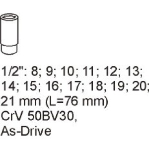 YATO Dugókulcs készlet 14 részes 1/2 col 8-21 mm hosszú (fiókbetét)